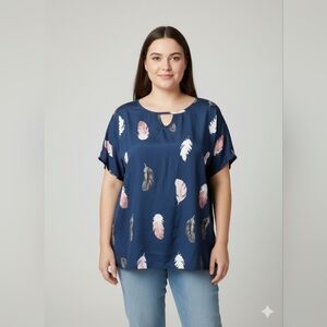 Women's Blue Feather Print Top
